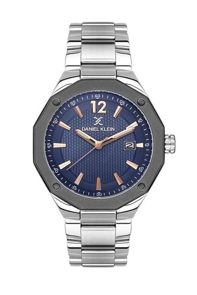 Daniel Klein DK.1.13540-4 - Horloge - Analoog - Mannen - Heren - stalen band - Metaal - Twaalfhoek - Datumaanduiding - Streepjes - Cijfers - Zilverkleurig - Grijs - Rosékleurig