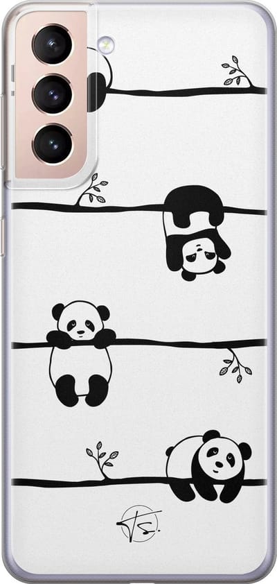 Hoesje geschikt voor Samsung Galaxy S21 Plus - Panda - Soft Case - TPU - Print - Zwart - Mooie Telefoonhoesjes