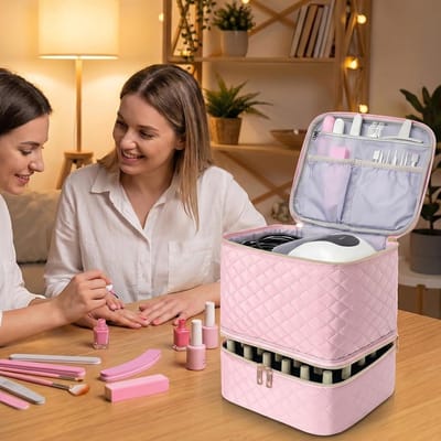 Nagellakopbergingskoffer met Dubbele Laag - Draagbare Nagellakorganisator voor 30 Flesjes - Geschikt voor Nagellaklamp en Nagelaccessoires - Compacte Nagellakzak voor Professioneel en Thuisgebruik - Lichtgewicht en Veilig Te Vervoeren