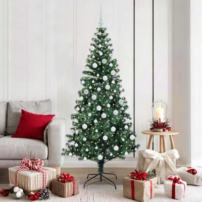 vidaXL - Kunststof - Voorverlichte - Kerstboom - Groen - 180 - cm - PVC - en - Metalen