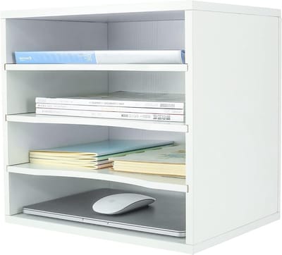 Houten Bureau Organizer voor Desktop met 3 Verstelbare Lades - Bestanden en Post Sorteren, Wit