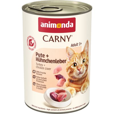 6x400g Adult Kalkoen & Kippenlever animonda Carny Kattenvoer