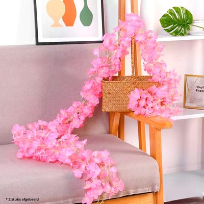 Bloemenslinger Bloesem - Donkerroze - Kunstbloemen Slinger voor Decoratie - Bloemenslinger Fietsmand of Stuur - 180 CM - Kunst Kamer of Fiets Decoratie