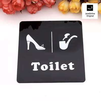 Toilet deurbord / pictogram - Vierkant spiegelend - Zwart - Hak en Pijp