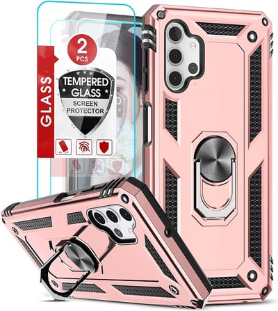 Hoesje Geschikt Voor Samsung Galaxy A13 4G Hoesje Hybrid Armor case Rose Goud - Hoesje Geschikt Voor Samsung Galaxy A13 4G hoesje kickstand Ring houder TPU backcover Anti-Shock hoesje - met screenprotector Galaxy A13 4G - 2 pack