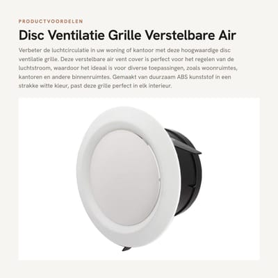 Dailygoods- Ventilatiegrille Verstelbaar - Disc Ventilatie Grille - Ventilatierooster Wit - 75-200mm - ABS Kunststof - Eenvoudige installatie