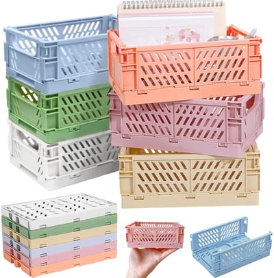 Dailygoods- Opbergmanden Set van 6 - Opvouwbaar - Kunststof - Kleine Manden - 15 x 10 x 5,8 cm - Duurzaam en Ruimtebesparend - Opbergdozen