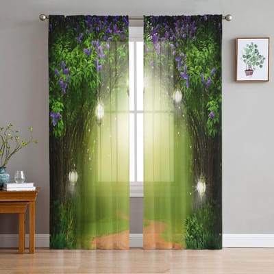 Lantaarn Pruimenbloesem Retro Gaas Gordijnen Voor Kinderkamer Keuken Scherm Voor Woonkamer Vakantie Decoratie Vitrage 135W x 114H(cm)