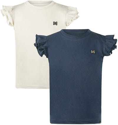 Koko Noko - NOOS-GIRLS-Meisjes - Biologische katoen - 2 Shirts - Navy - Off white - Maat 92