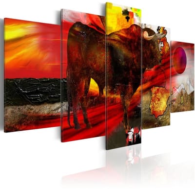 Schilderij - Spaans temperament, stier, 5 luik