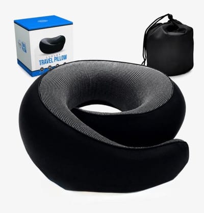 BIXc® - Nekkussen – Ergonomisch Reiskussen – 360° Nekondersteuning – Verstelbaar – Wasbare Hoes – Inclusief Draagzak – 80 × 17 × 10 cm – Zwart