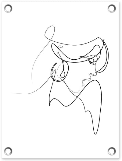 Tuinposter 30x40 cm - Tuindecoratie Abstracte line art van een elegante vrouw op een witte achtergrond - Poster voor in de tuin - Buiten decoratie - Schutting tuinschilderij - Tuindoek muurdecoratie - Wanddecoratie balkondoek