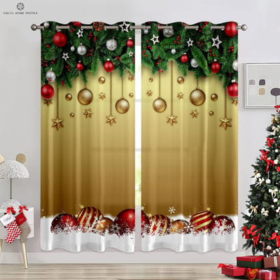 Kerstdecoratie Gordijnen Sneeuwvlokken Kerstboomdecoratie Gordijnen Woonkamer Slaapkamer Open Haard Nieuwjaarsgordijnen W50xH130(CM)x2PCS&Grommet Top