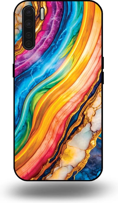 Smartphonica Telefoonhoesje Geschikt voor OPPO A91 met Regenboog Goud Marmer Opdruk - TPU Backcover Case Rainbow Gold Marble Design geschikt voor Oppo A91