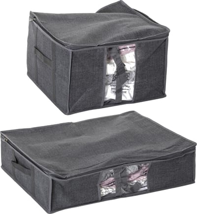 Set van 2x dekbed/kussen opberghoezen grijs met vacuumzak - 40 x 40 x 25 cm en 60 x 45 x 15 cm