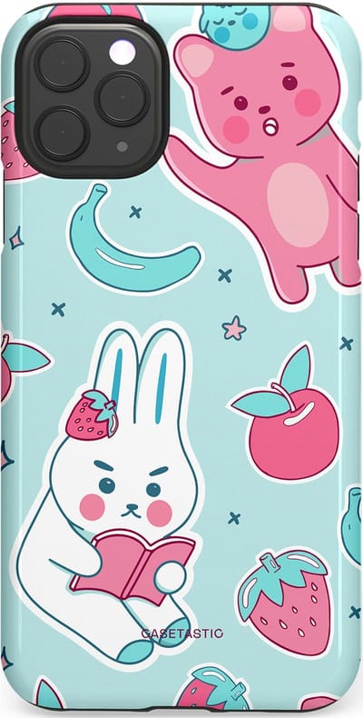 Casetastic hoesje geschikt voor Apple iPhone 11 Pro Max - Dubbellaagse bescherming - Fruitige vriendjes - Fashion Case - Mintgroen Lichtgrijs Lichtroze Wit