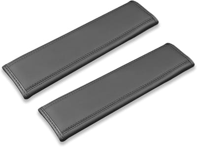 Dailygoods- Veiligheidsgordel Pad - Set van 2 - Schouderbeschermer - Kussen voor Volwassenen/Kinderen - Zwart Leer - Verstelbare Bevestiging - Gordelbescherming