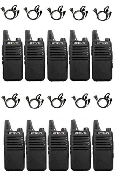 Set van 10 Retevis RT622 vergunning vrije UHF mini portofoons met G-shape oortje