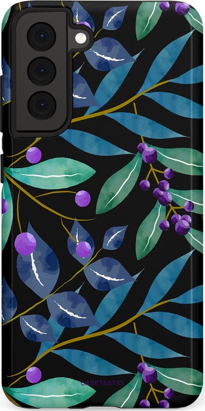 Casetastic hoesje geschikt voor Samsung Galaxy S21 FE 5G - Dubbellaagse bescherming - Besjes fantasie - Fashion Case - Zwart Petrol Saliegroen