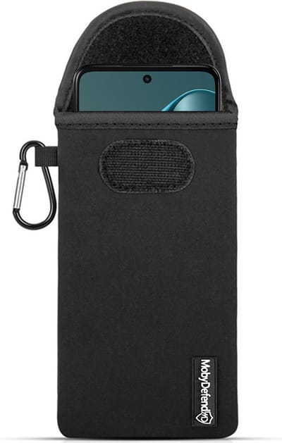 MobyDefend Hoesje - Geschikt voor Motorola Moto G05 - Neopreen Pouch Met Karabijnhaak - Insteek - Riemlus - Zwart