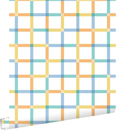 ESTAhome behang geblokt motief oranje, blauw en geel - 50 x 900 cm - 132058