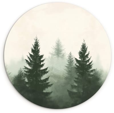 WallCircle® Wandcirkel 120x120 cm - Muurcirkel Sparren - Bomen - Groen - Beige - Muurdecoratie woonkamer - Wanddecoratie slaapkamer - Kamer decoratie accessoires - Ronde schilderijen XXL