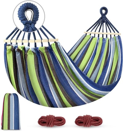 Draagbare Camping Hangmat met Verbeterde Stevigheid tot 250 kg, Comfortabel Stof en Anti-Roll Balansbalk voor Buiten, Tuin en Patio