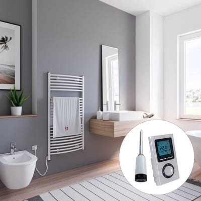 Schulte EUROPA - elektrische designradiator - 60x113 cm - wit - handdoekdroger ruimteverwarming - aansluiting links - digitale afstandsbediening - 600 Watt