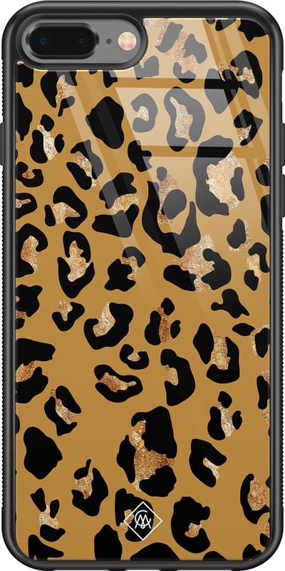 Casimoda® hoesje - Geschikt voor iPhone 8 Plus - Jungle Wildcat - Luxe Hard Case Zwart - Backcover telefoonhoesje - Bruin/beige
