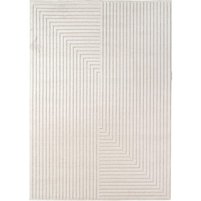 Buitenkleed NOVA – Indoor & Outdoor Vloerkleed– Japandi & Scandinavisch Design – Effen - 3D-Look - Weerbestendig & UV-proof - Creme- 80x250 CM