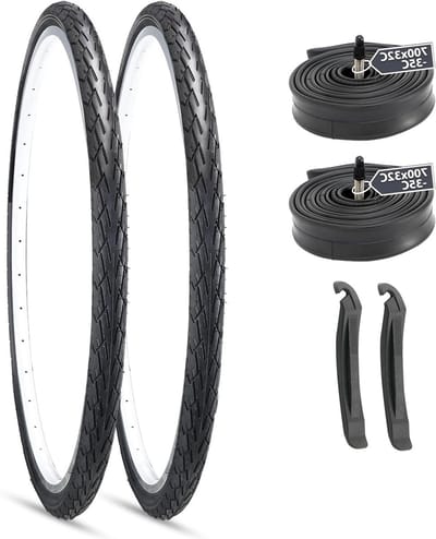 Fietsbanden Set - Binnenbanden Racefiets - Weggebruik Fietsen - Inclusief Bandenlichters - 700x35C - Zwart