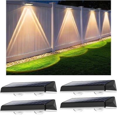 MELVRA Solar Wandlamp - Tuinverlichting op Zonne-energie - IP67 Waterdicht - 3 Verlichtingsmodi - LED Buitenlamp - Schutting & Balkon Decoratie - Set van 4 stuks