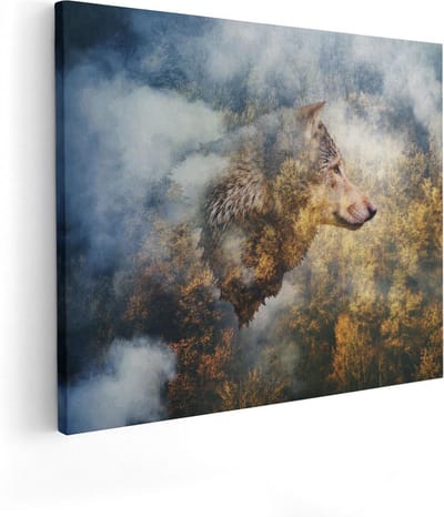 Artaza Canvas Schilderij Wolf Bos - 50x40 cm - Wanddecoratie Dierenkop - Muurdecoratie Woonkamer - Kamer Accessoires