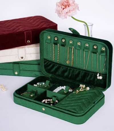 Grote Fluwelen Sieradendoos – Luxe Vintage Sieraden Organizer voor Reizen - Emerald Green