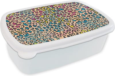 Broodtrommel Wit - Lunchbox - Brooddoos - Panterprint - Patronen - Kleuren - 18x12x6 cm - Volwassenen