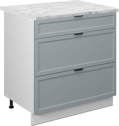 Vicco Fame-Line Keukenonderkast – 80 cm met 3 laden, WB Marmer Licht blauw-grijs