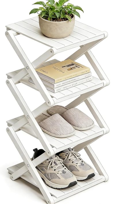 schoenenrek - geen montage nodig, hoge smalle opvouwbare schoenenorganizer, ruimtebesparende multifunctionele plank voor ingangen, hoeken, slaapkamers, balkons, 4-laags wit (versterkt en
