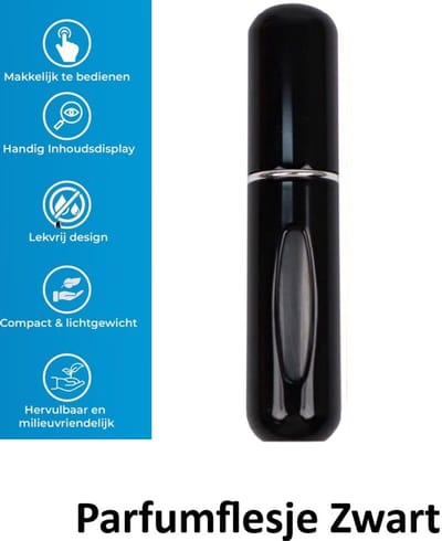 Mini Parfum Flesje - Navulbaar - 5 ml - Reisflesje - Parfumverstuiver - Altijd fris! - Zwart - Underdog Tech