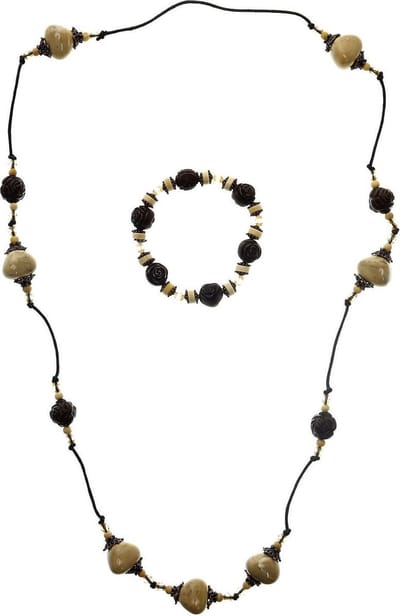 Behave - Ketting armband set - Bohemian look - Rozenkralen bruin