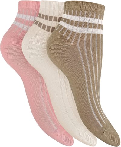 Pierre Cardin Dames Sokken Urban E.03 - 3 Paar - Quarter Enkelsokken - Roze, Crème & Taupe - Premium 200N Kwaliteit - Naadloze Teen - Katoenmix