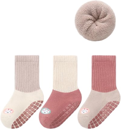 3 paar - Baby- en kinderwintersokken - dikke, warme antislipsokken -S-Roze
