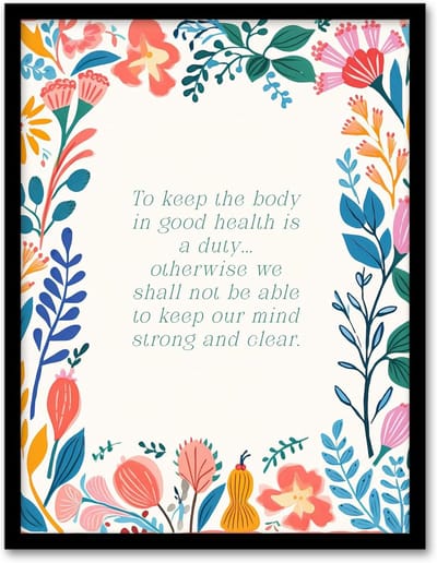 Inspirerende Boeddha Meditatie Kunstposter met Bloemenmotief - Muurdecoratie voor Rust en Zen