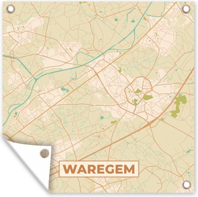 Tuin poster Plattegrond - Vintage - Kaart - Stadskaart - Waregem - 200x200 cm - Tuindoek