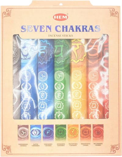 Hem Wierrook cadeau set - 7 Chakras - 7 geuren - 20 sticks per geur - handgemaakt uit India