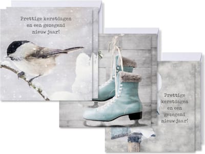 Voordeelpakje 18 vierkante kerstkaarten - Blauw - Gezegend - MajesticAlly