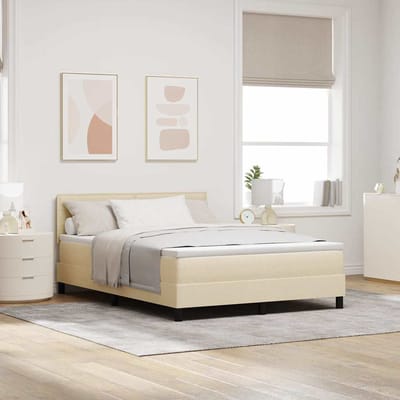 vidaXL - Boxspring - bed - met - LED-stripverlichting - Crème - 140 - x - 190 - cm - Stof