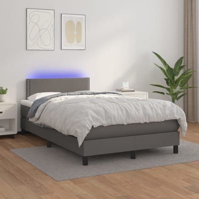 vidaXL - Boxspring - met - matras - en - LED - kunstleer - grijs - 120x200 - cm
