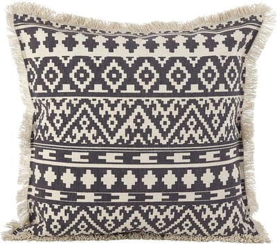 Grijze Sierkussen Katoen met Franjes en Aztekenpatroon - 50x50 cm