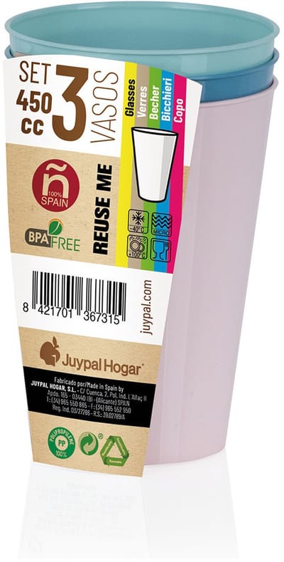 Juypal drinkbekers - 6x - pasteltinten - kunststof - 450 ml - herbruikbaar - BPA-vrij