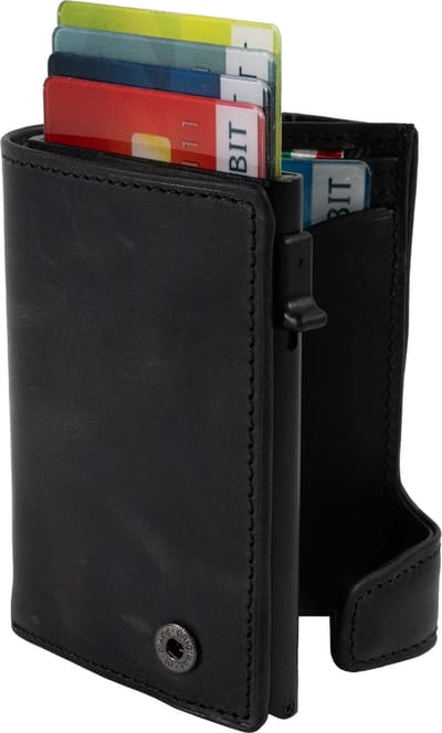 Tony Perotti Furbo Arno Pullup leren Pasjeshouder RFID met papier- en kleingeldvak - Zwart